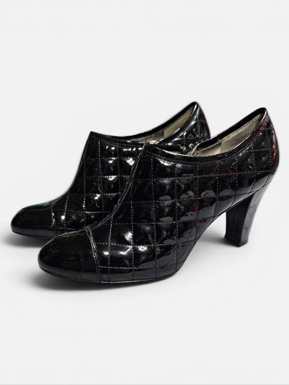 Anne Klein Black Quilted Patent Leather Women's Heel Booties